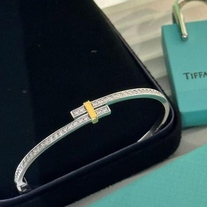 18K T Edge Hinged Bypass Bangle Bracelet