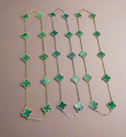 18K Vintage Alhambra Malachite 10 Motifs Necklace