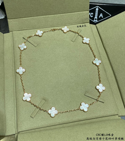 18K Vintage Alhambra Pearl 10 Motifs Necklace