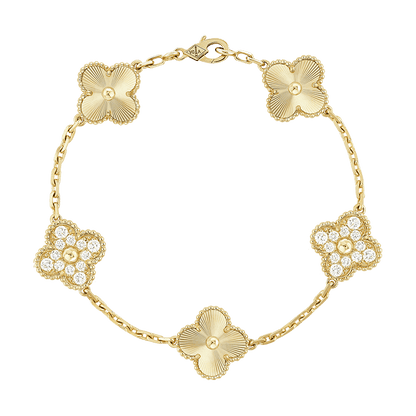 18K Vintage Alhambra Five Motifs Diamonds Bracelet