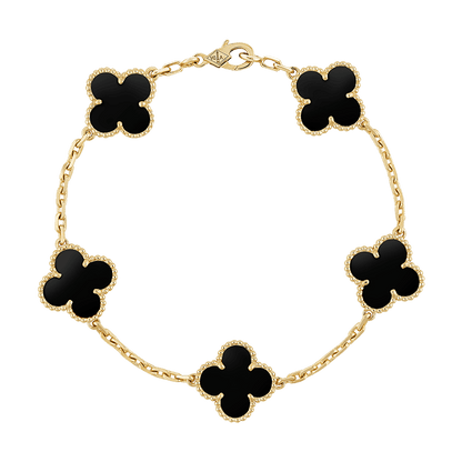 18K Vintage Alhambra Five Motifs Black Bracelet