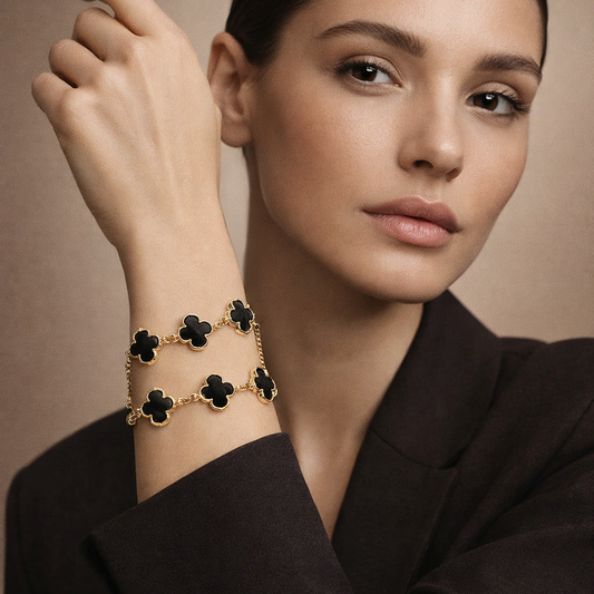 18K Vintage Alhambra Five Motifs Black Clover Bracelet