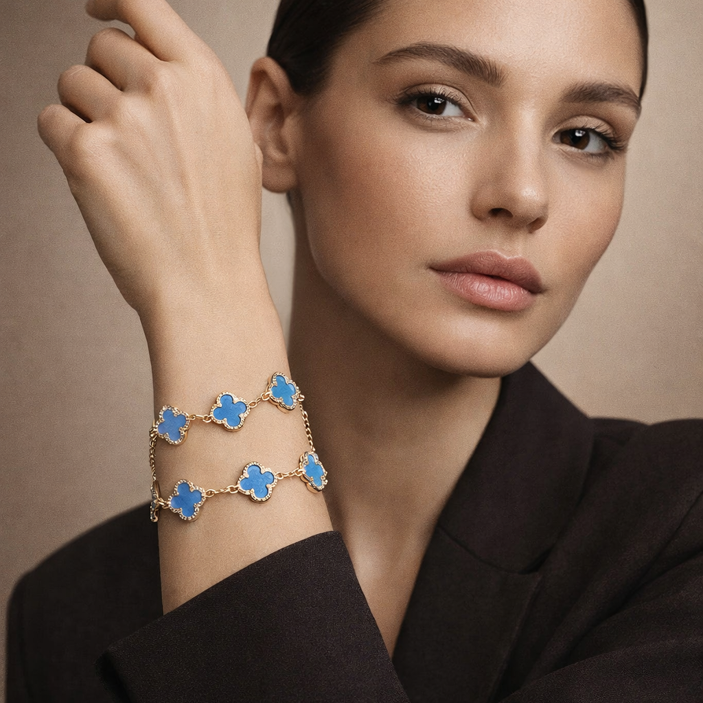 18K Vintage Alhambra Five Motifs Agate Clover Bracelet