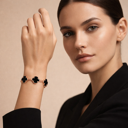 18K Vintage Alhambra Five Motifs Clover Onyx Bracelet