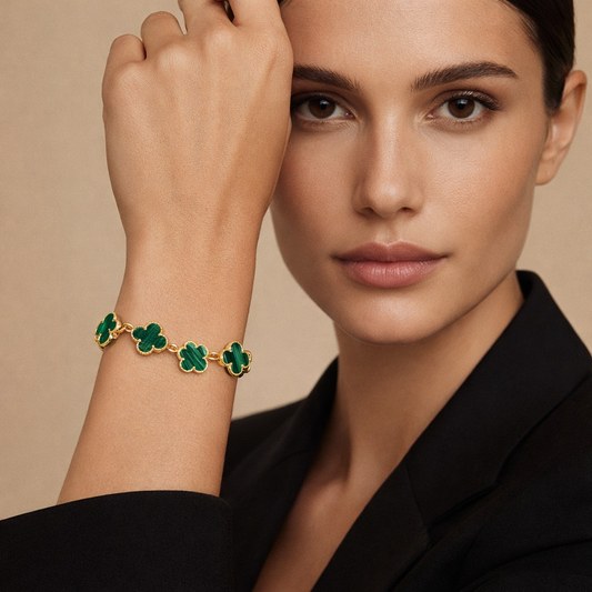18K Vintage Alhambra Five Motifs Malachite Clover Bracelet