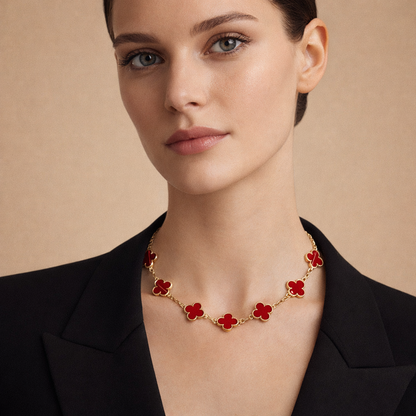 18K Vintage Alhambra Carnelian 10 Motifs Necklace