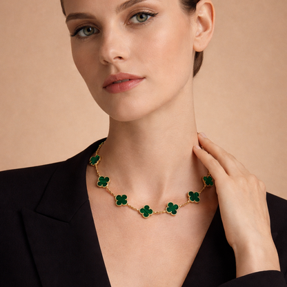18K Vintage Alhambra Malachite 10 Motifs Necklace