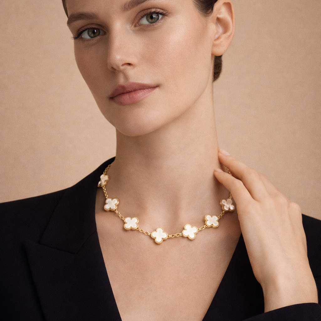 18K Vintage Alhambra Pearl 10 Motifs Necklace