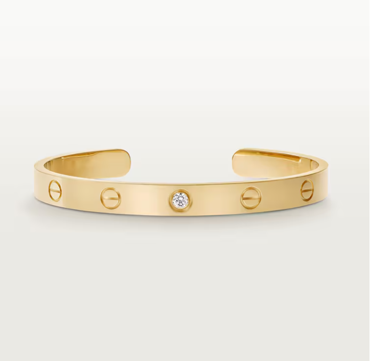 18K Open Cuff 1 Diamond Love Bracelet