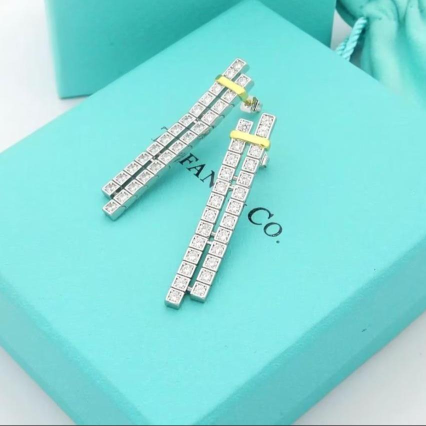 18K T Edge Drop Earrings